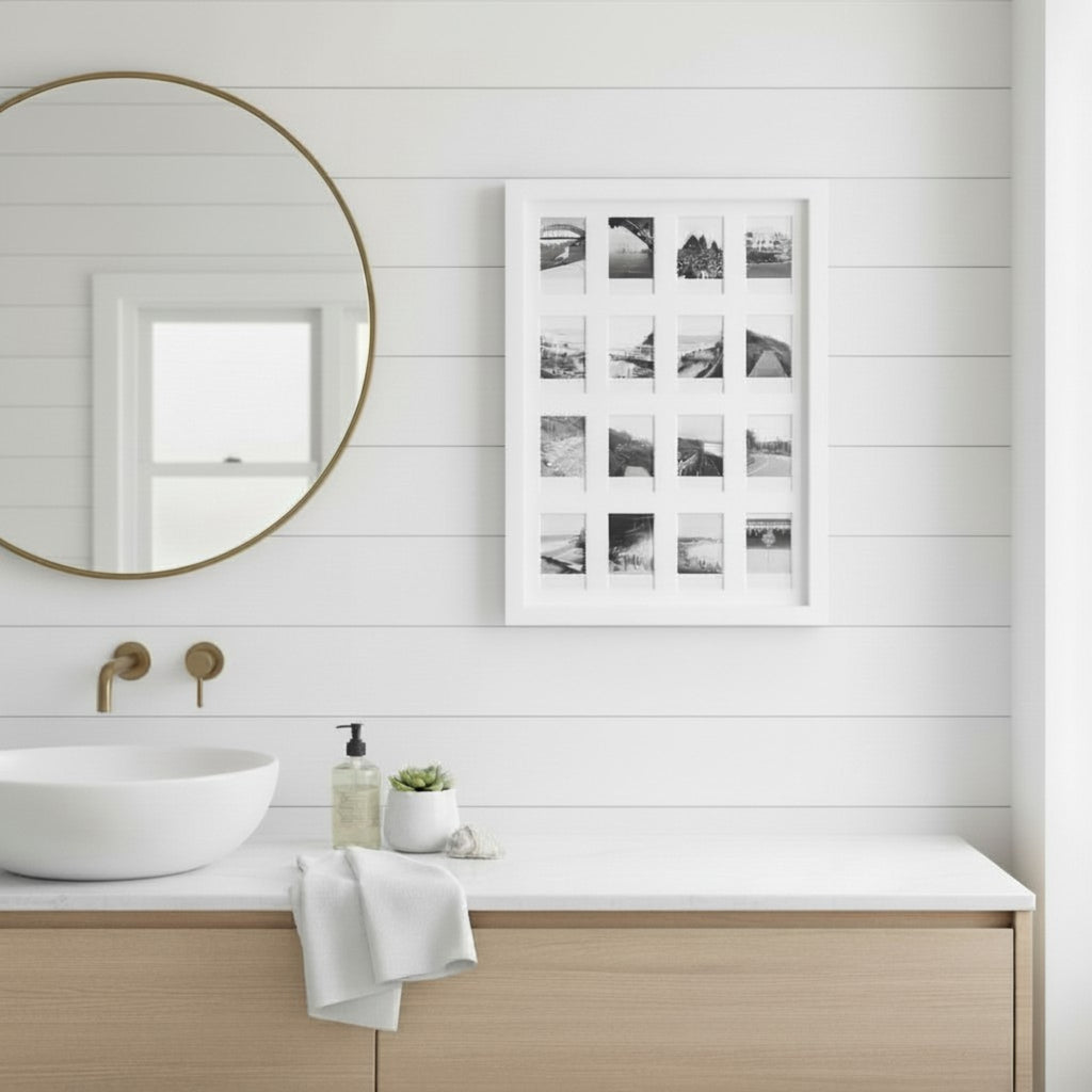 A3 Lifestyle Instax Mini Photo Mat Wall Display in Bathoom